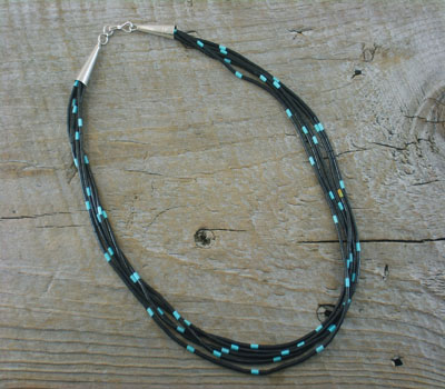Native American Jewelry Turquoise & Jet 5-strand Necklace